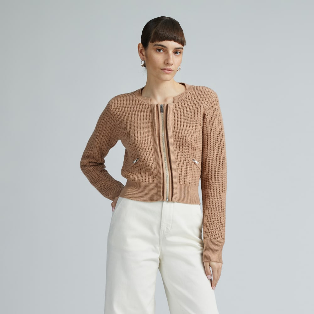 The Cropped Cotton-Merino Bomber in Chestnut — front view