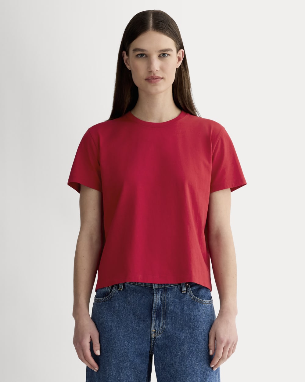 The Box-Cut Tee in Essential Cotton in Berry Red — front view