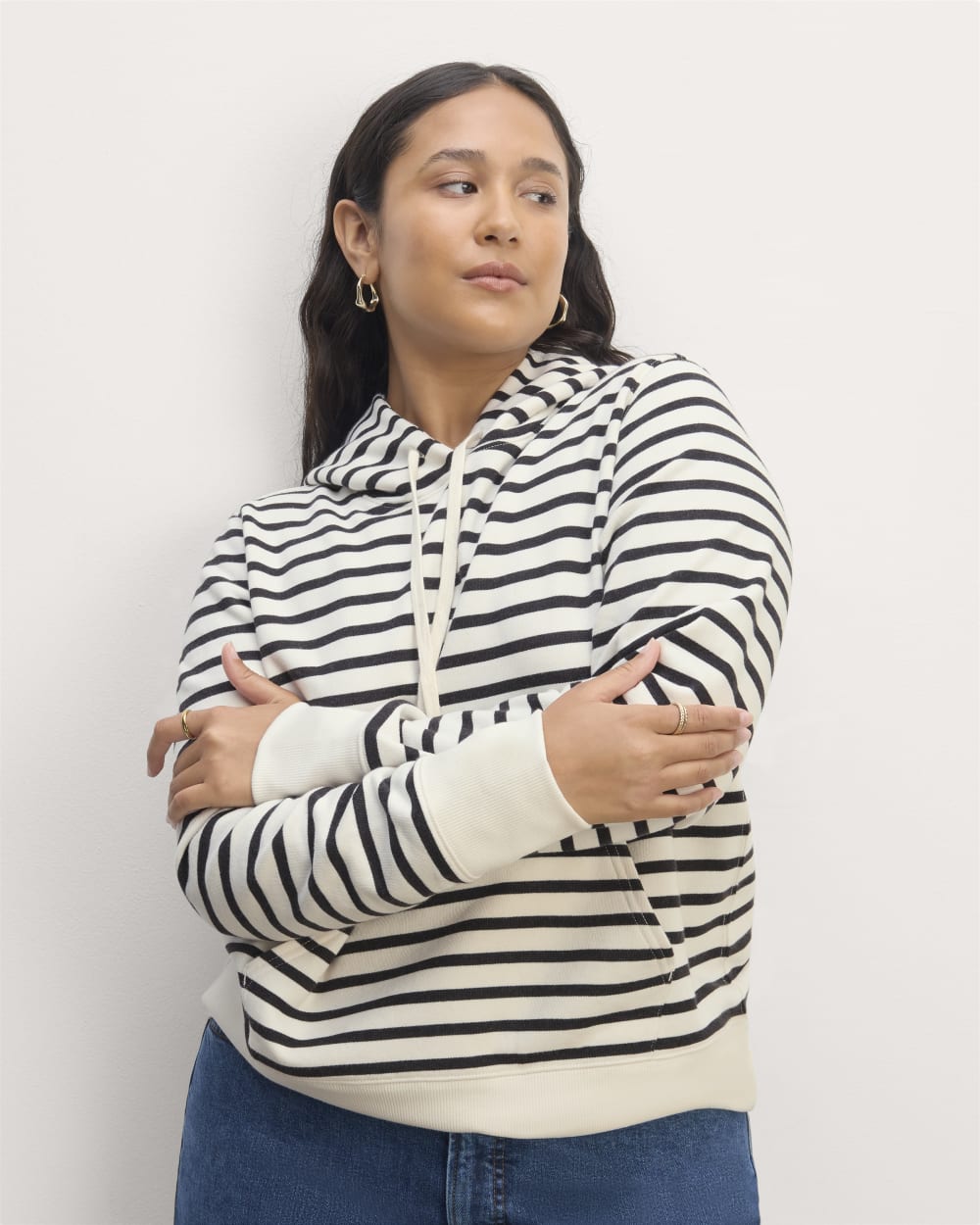 The Off-Duty Terry Hoodie in Bone / Black — front view