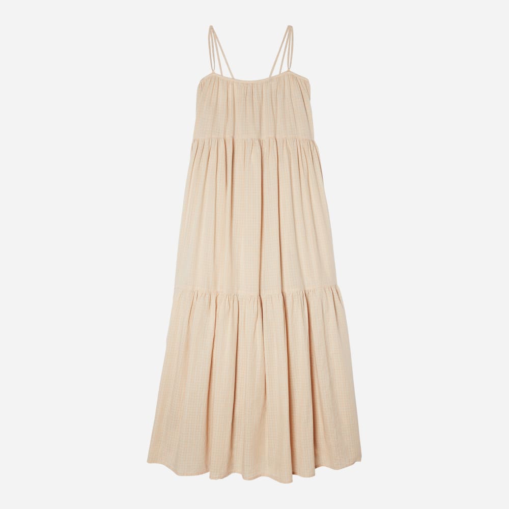 The Billow Tiered Maxi Dress in Orange Plaid — front view