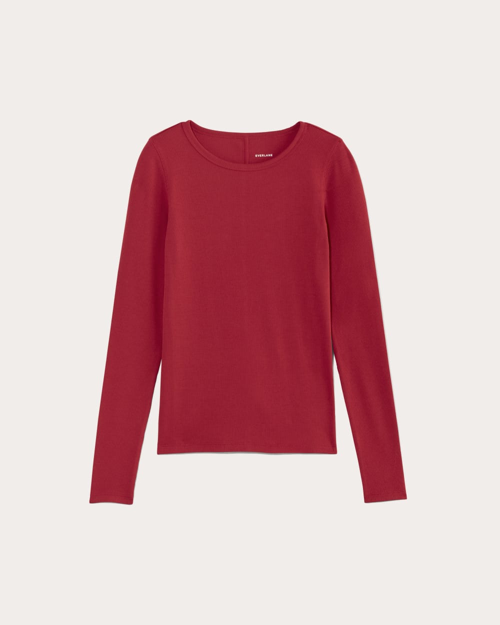 The Luxe Rib Long-Sleeve Crew in Berry Red — alternate view