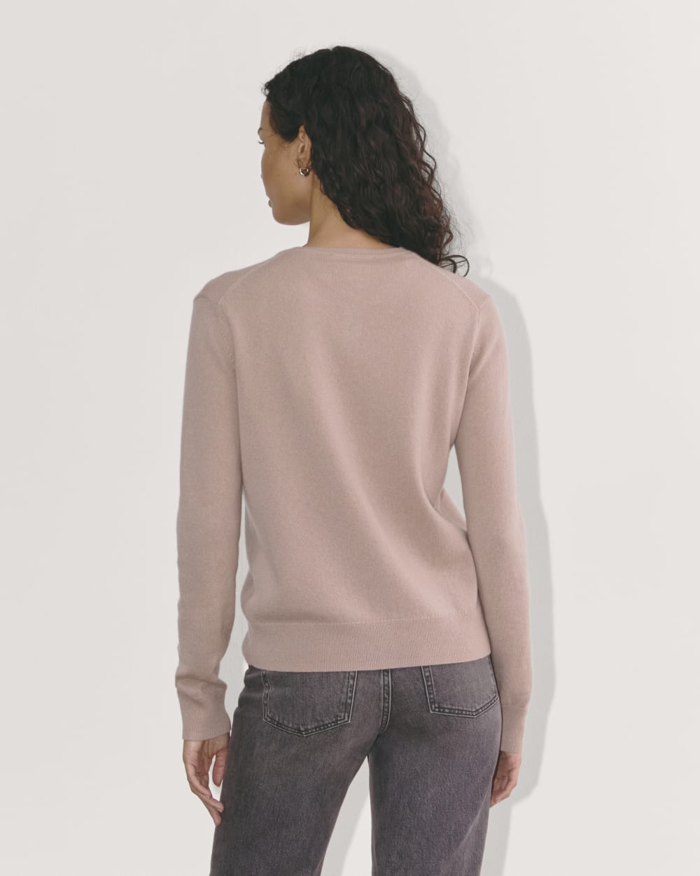 The Classic Cardigan in Cashmere in Dusty Rose — detail view