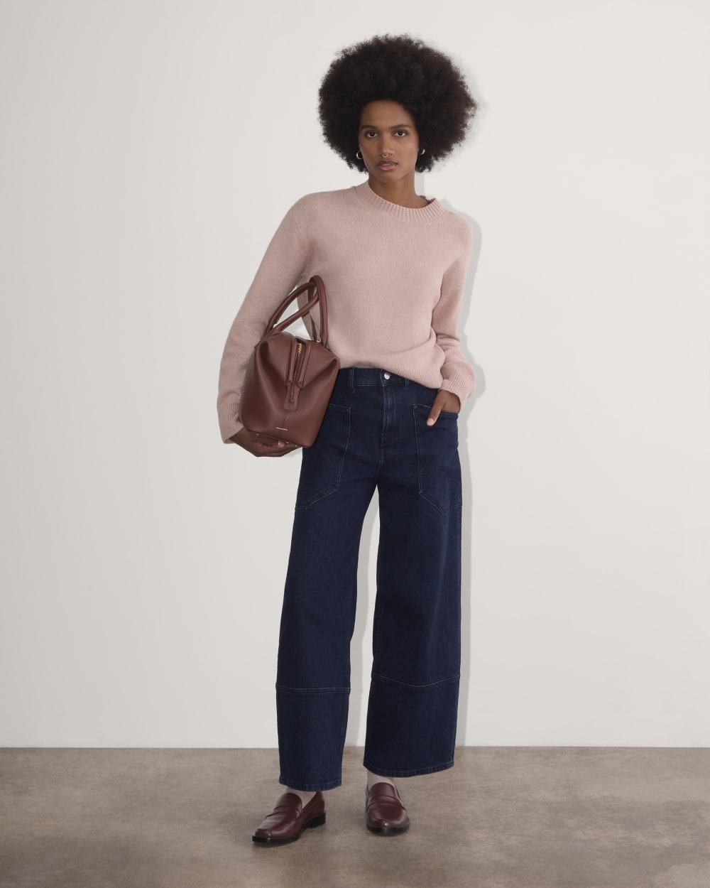The Cocoon Crew in Plush Cotton in Dusty Rose — detail view