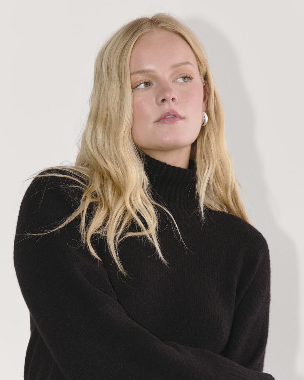 The Sweater Dress in Plush Cotton in Black — detail view