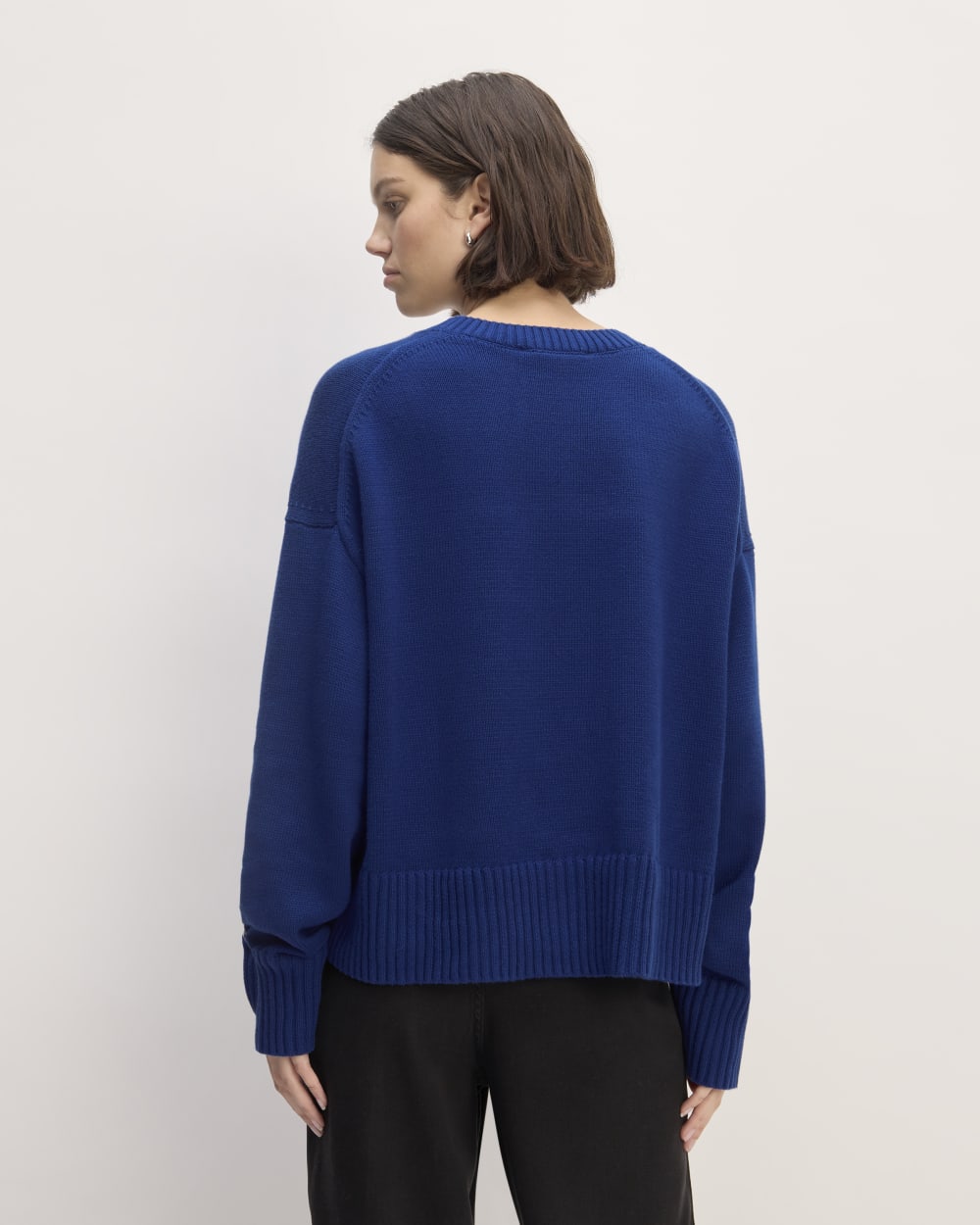 The Boxy Sweater in Everyday Cotton in Bellwether Blue — detail view