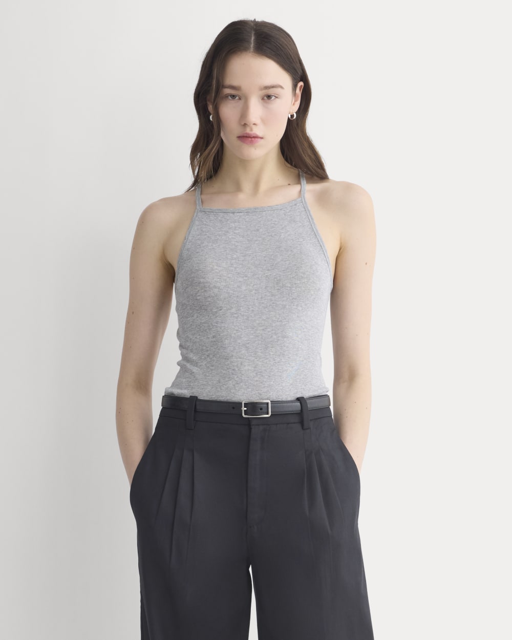 Tissue Narrow Racerback Tank in Heathered Grey — front view