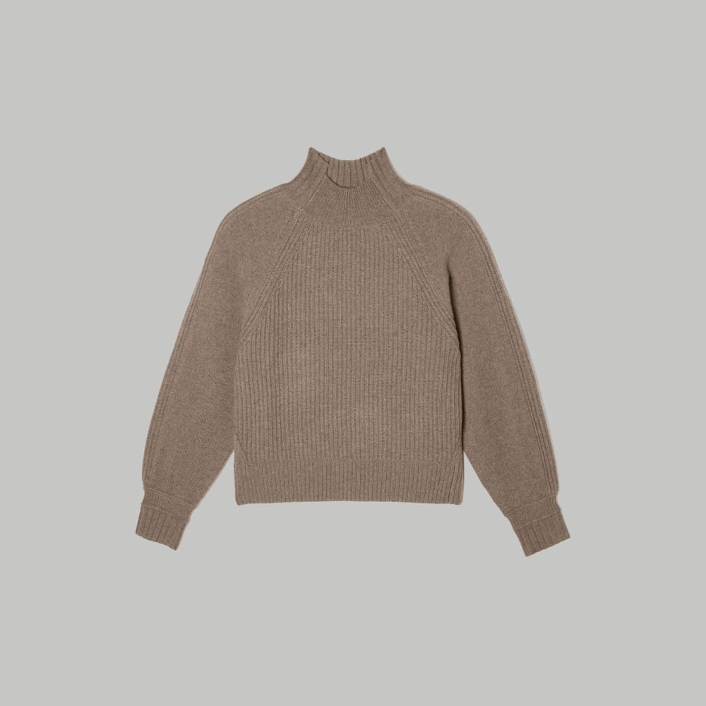 The Cashmere Ribbed Turtleneck in Heathered Taupe Grey — alternate view