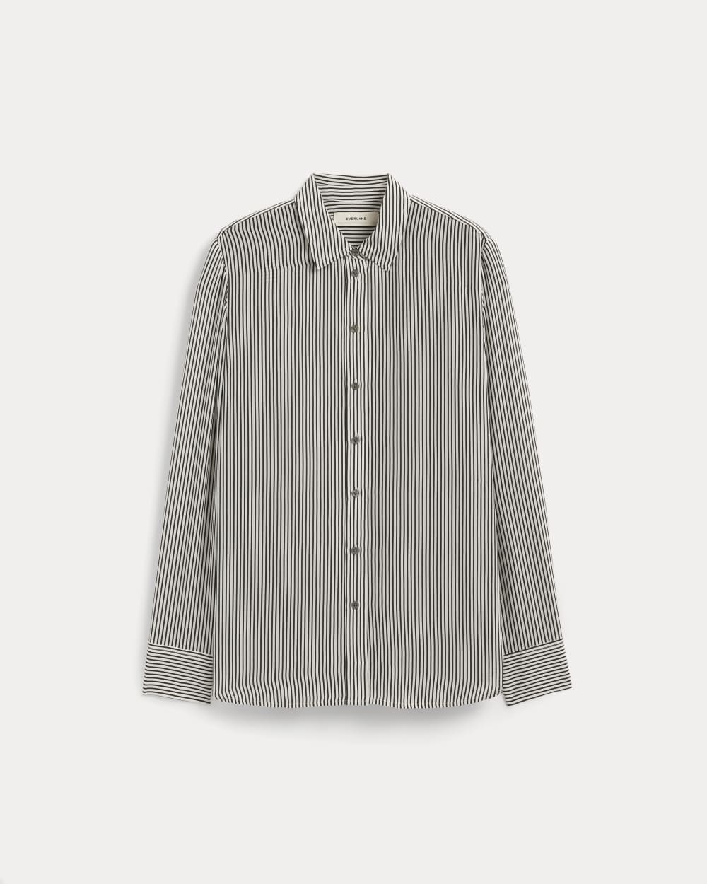 The Must-Have Shirt in Washable Silk in Black Micro Stripe — alternate view