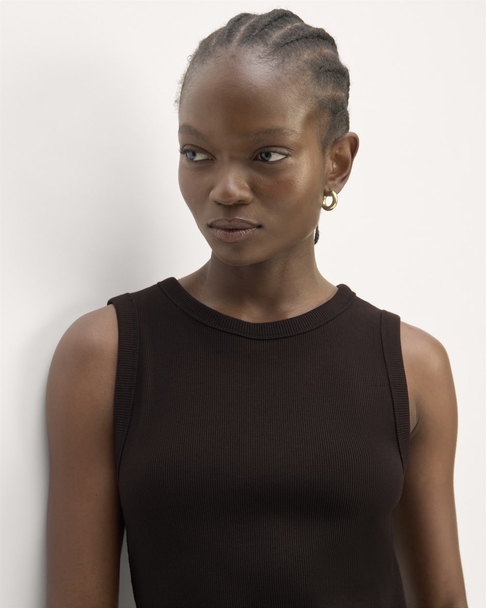 The Ribbed Mini Dress in Black — detail view