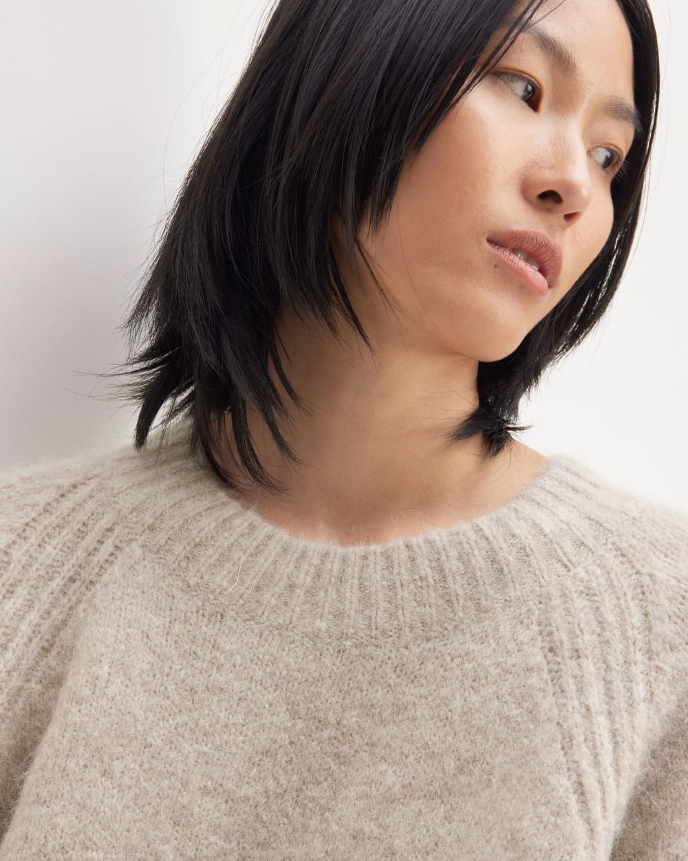 The SuperFuzz Alpaca Crew in Light Oat — detail view