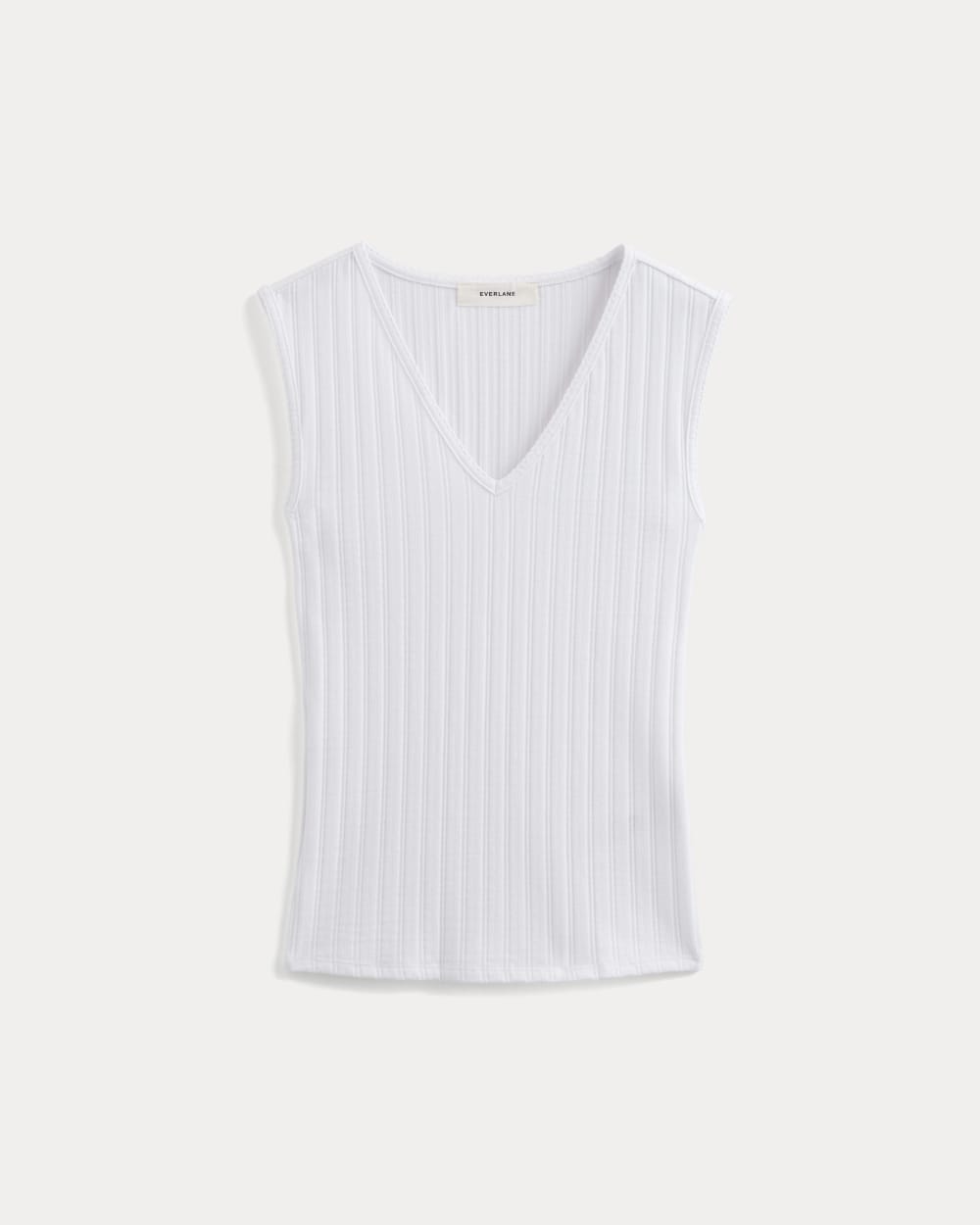 V-Neck Tank in Pointelle in White — alternate view