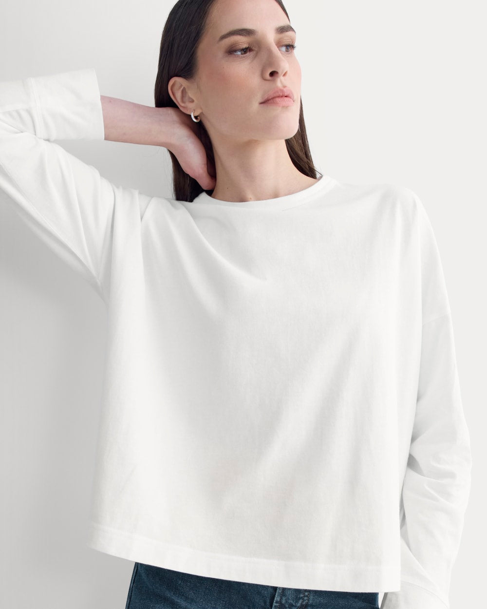 Oversized Boxy Crew in Essential Cotton in White — front view