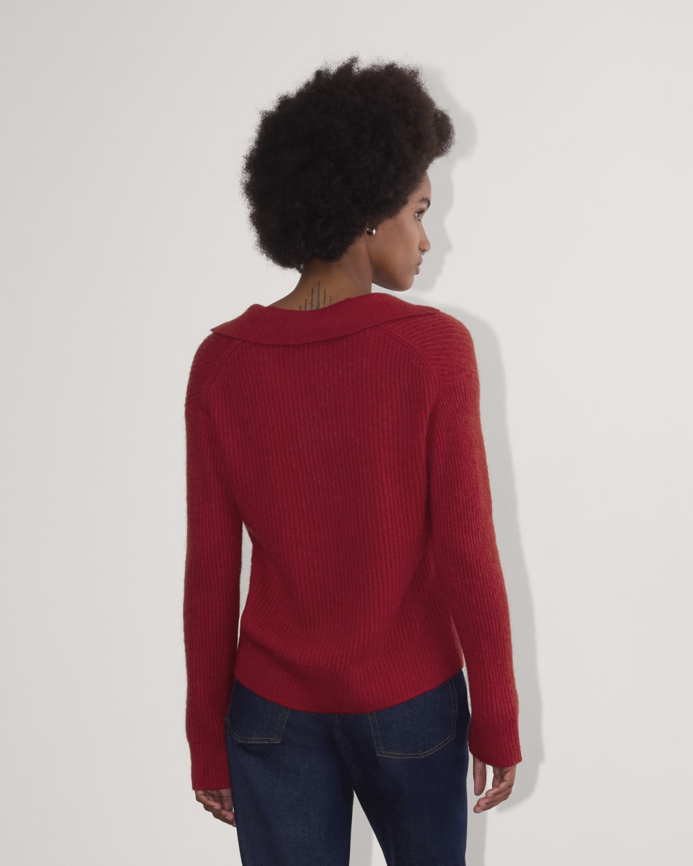 The Oversized Polo in Alpaca in Berry Red — detail view