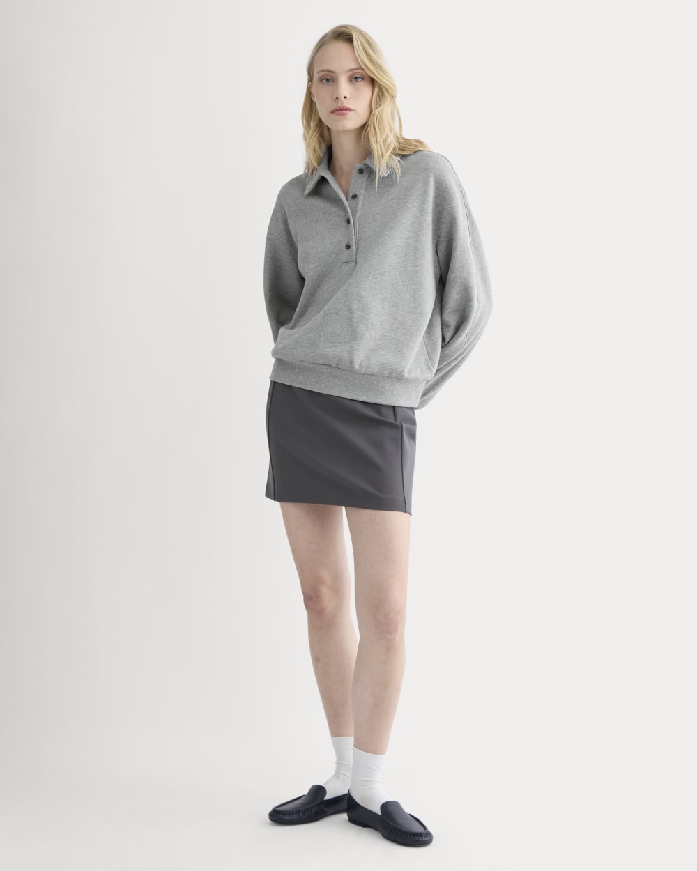 Lightweight Terry Polo Sweatshirt in Vintage Heather Grey — detail view