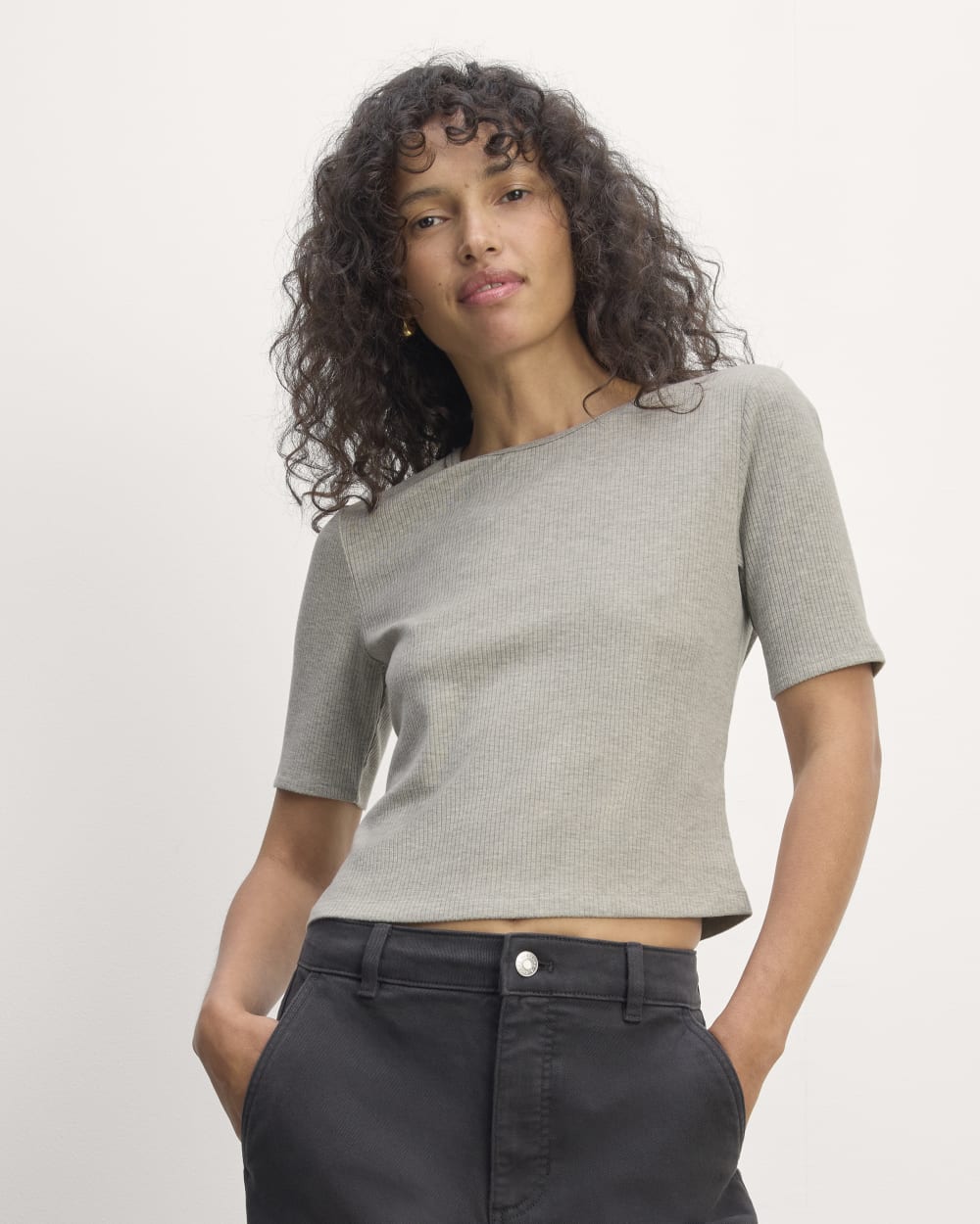 The Shimmy Tee in Heathered Grey — front view