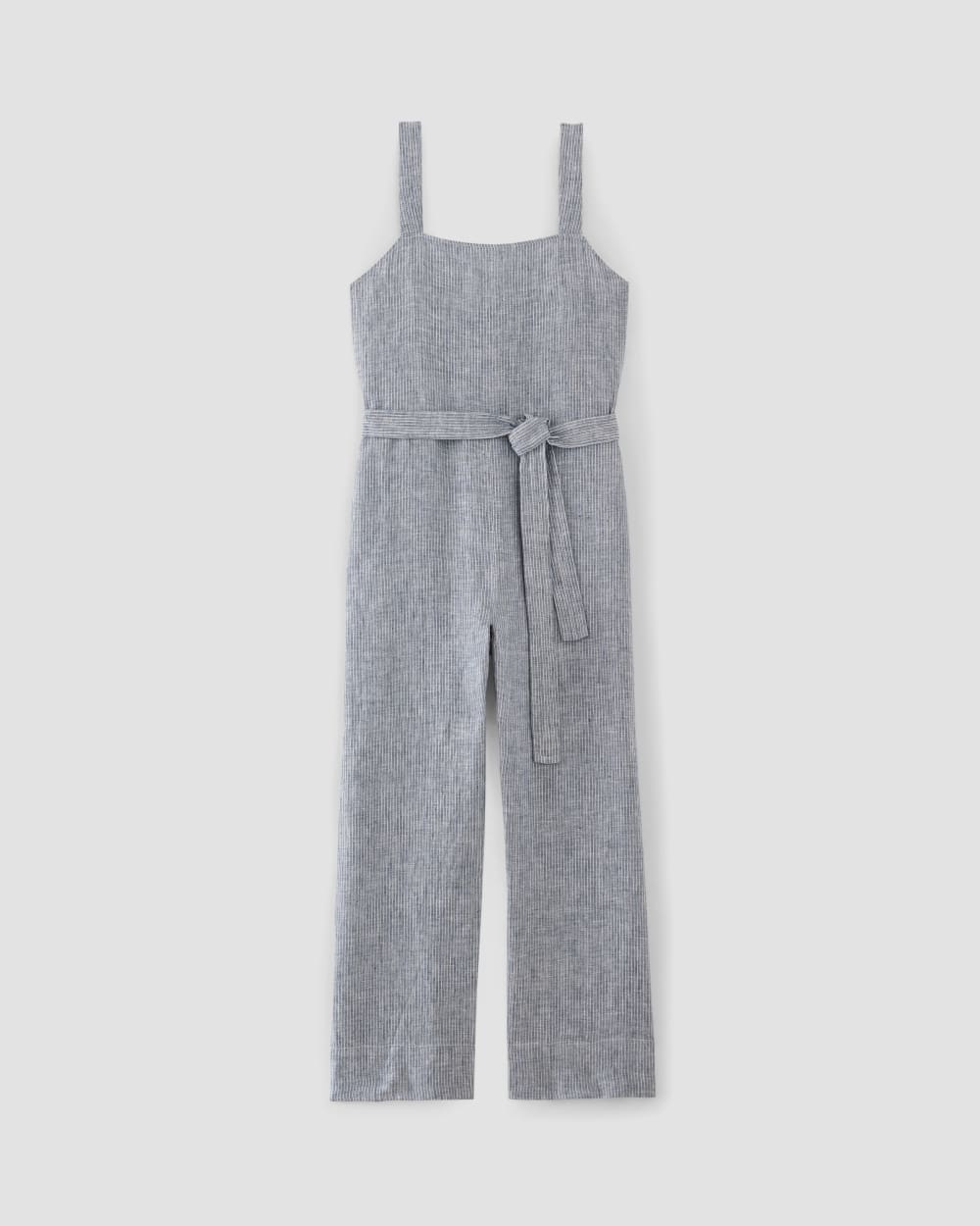 The Linen Side-Button Jumpsuit in White / Blue — alternate view