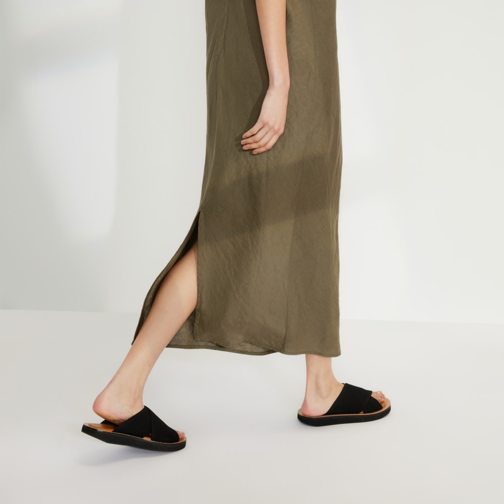 The Linen Bias Cut Dress in Kalamata — detail view