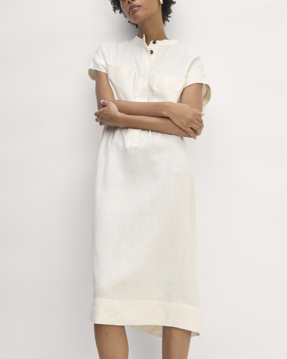 The Craft Dress in Linen in Bone — detail view