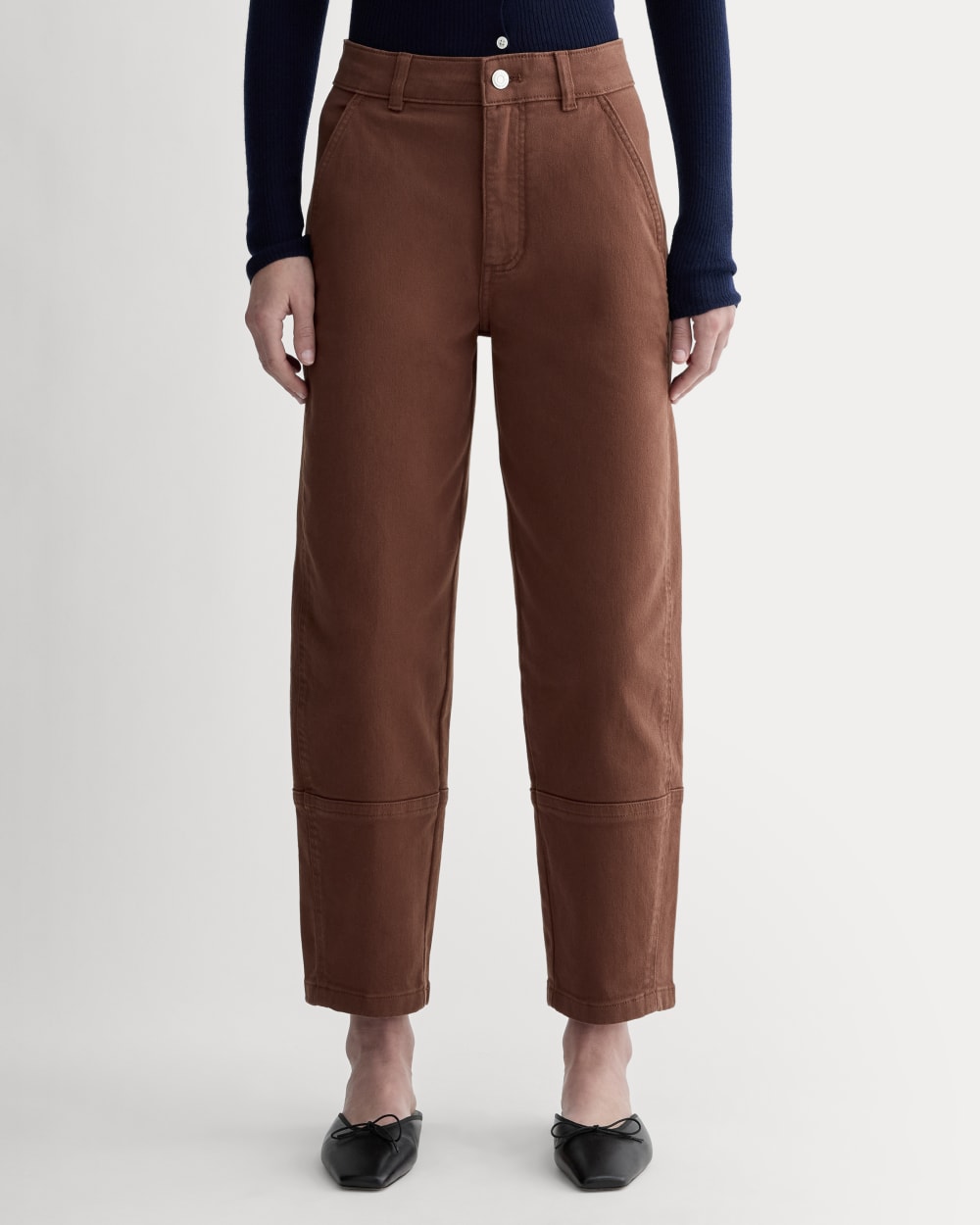 The Utility Barrel Pant in Rosewood — detail view