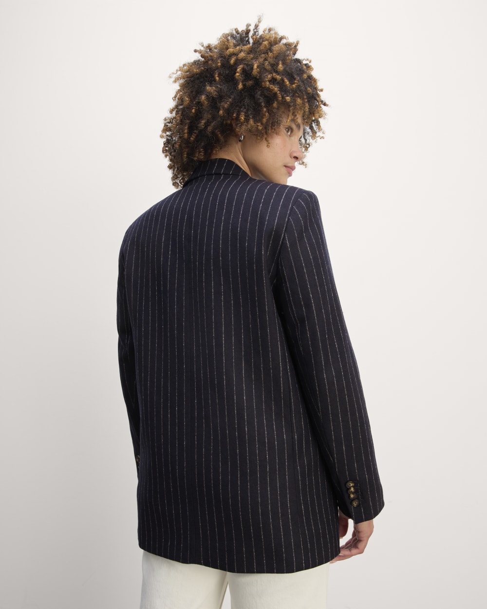 The Oversized Blazer in Wool in Navy / White — detail view