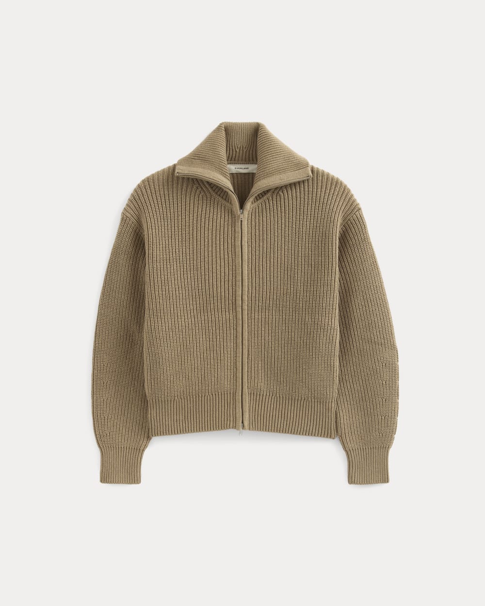 The Full-Zip Sweater in Everyday Cotton in Dark Heathered Camel — alternate view