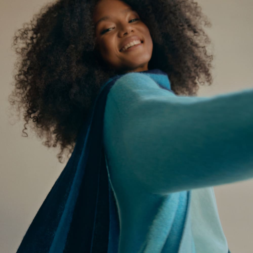 The SuperFuzz Alpaca Oversized Cardigan in Blue Atoll — detail view