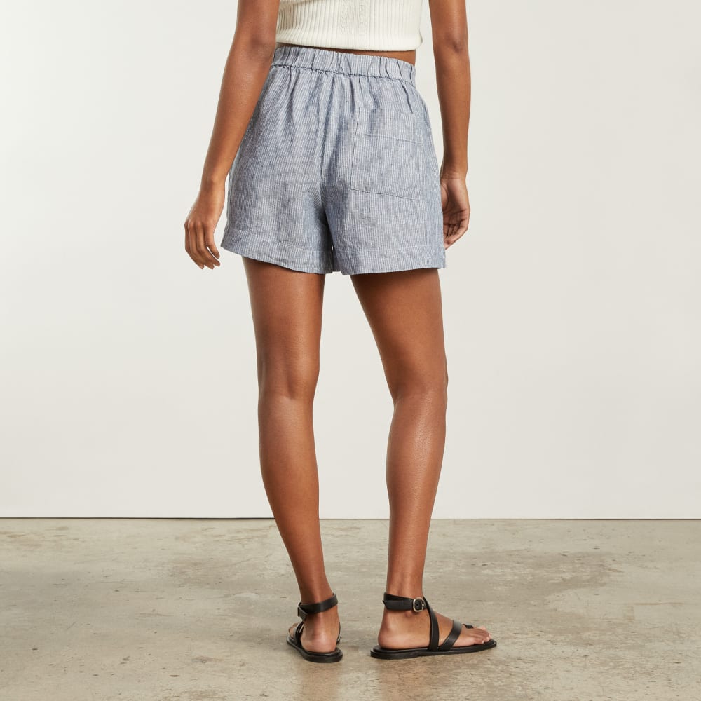 The Linen Boxer Short in Blue / White Pinstripe — detail view