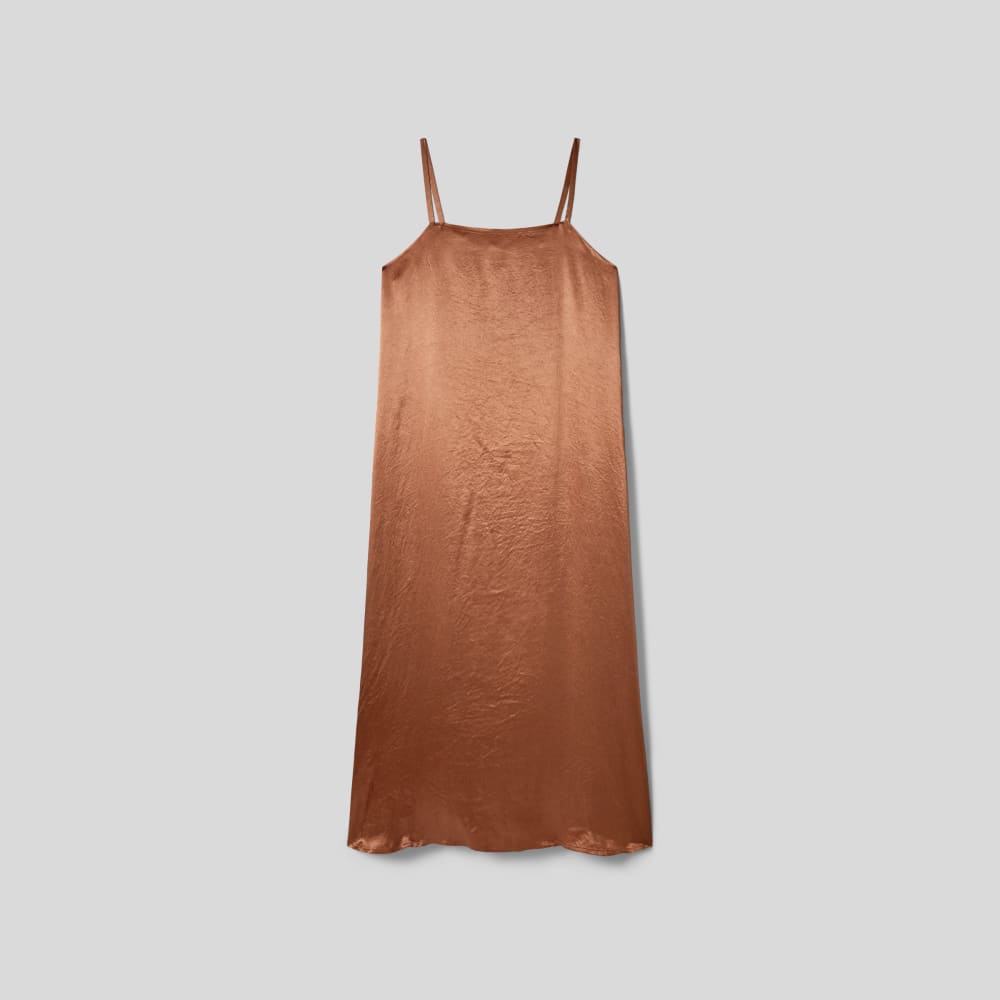 The Satin Square-Neck Slip Dress in Carob Brown — alternate view