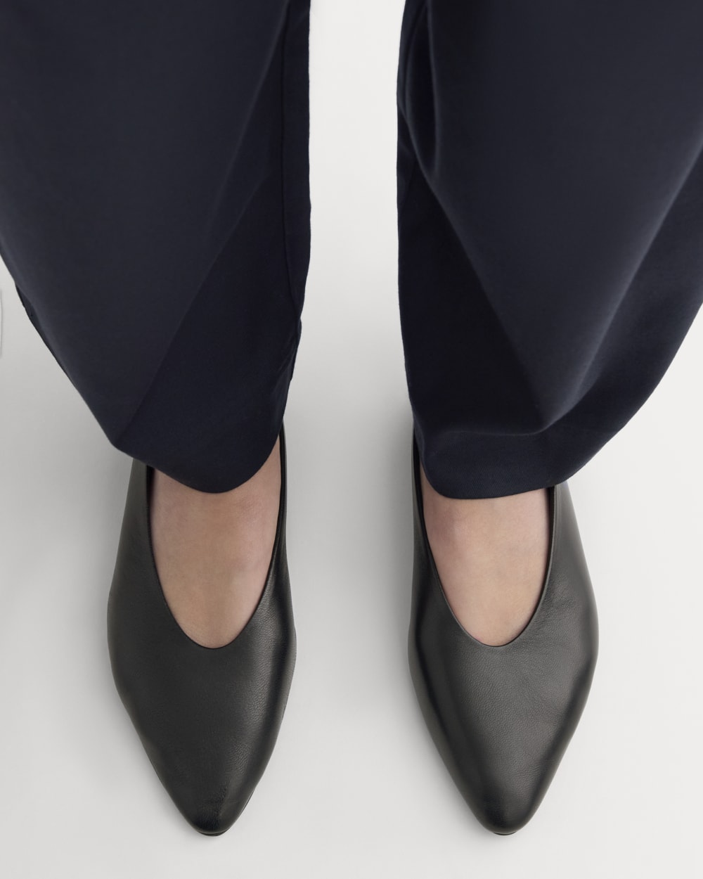Made in Italy Almond-Toe Flat in Black Leather — detail view