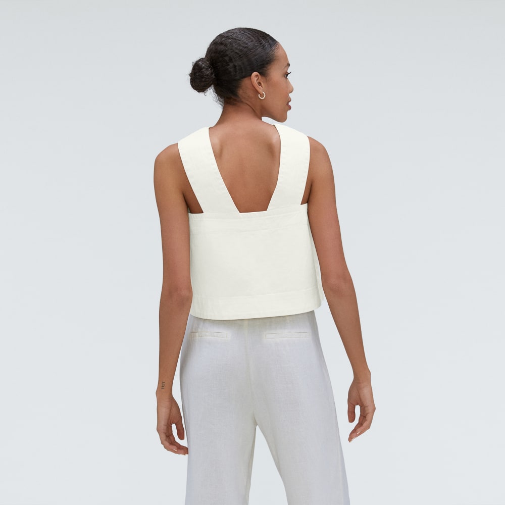 The Cross-Front Apron Top in Canvas — detail view