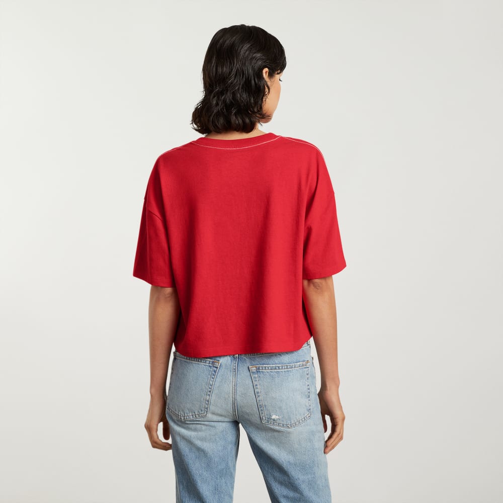 The Vintage Henley Hemp Tee in Goji Berry — detail view