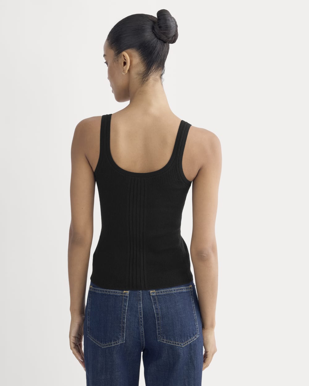 The Light Ribbed Cami in Ultrasoft Merino in Black — detail view