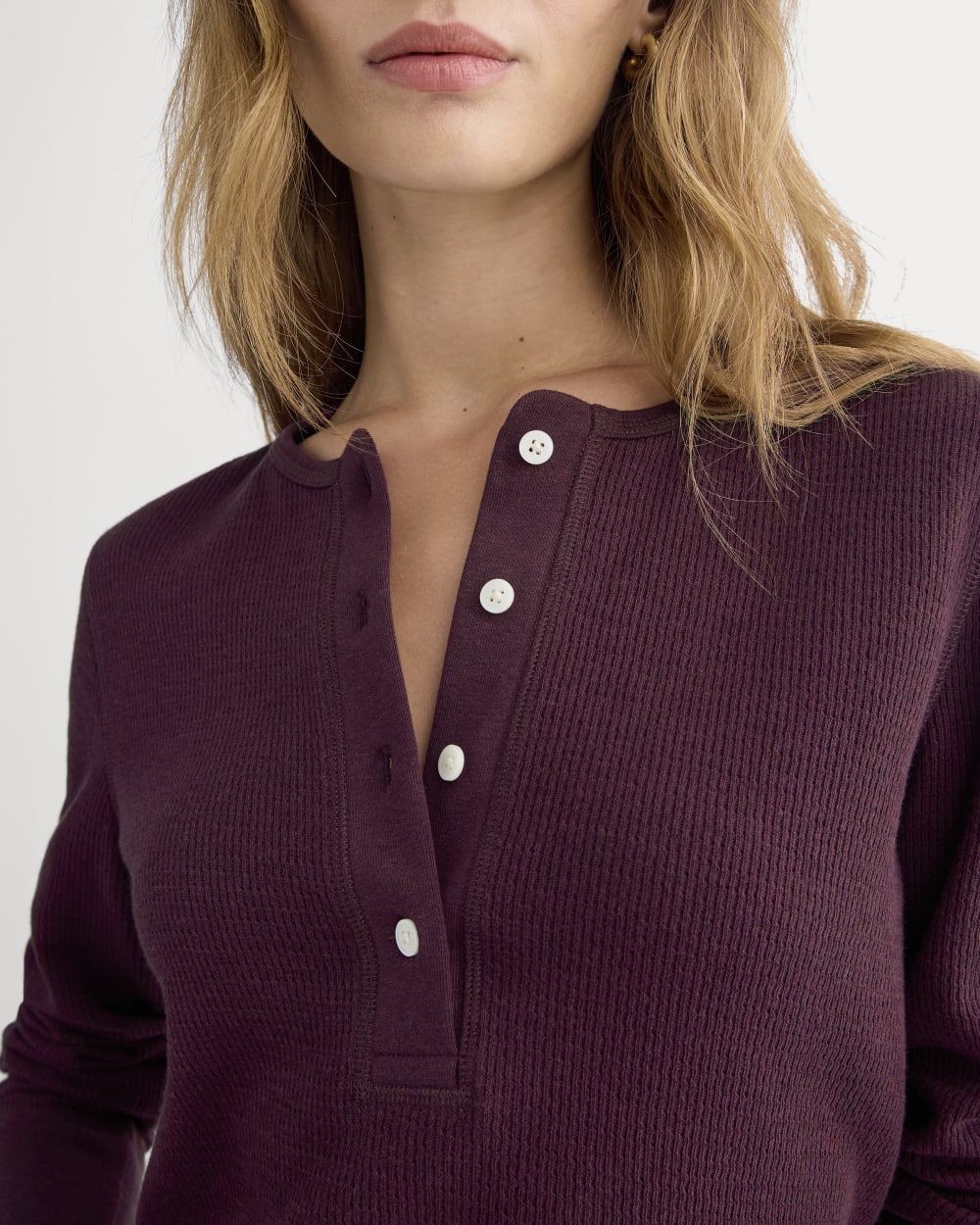 Boxy Henley in Cozy Waffle in Heathered Port Royale — detail view