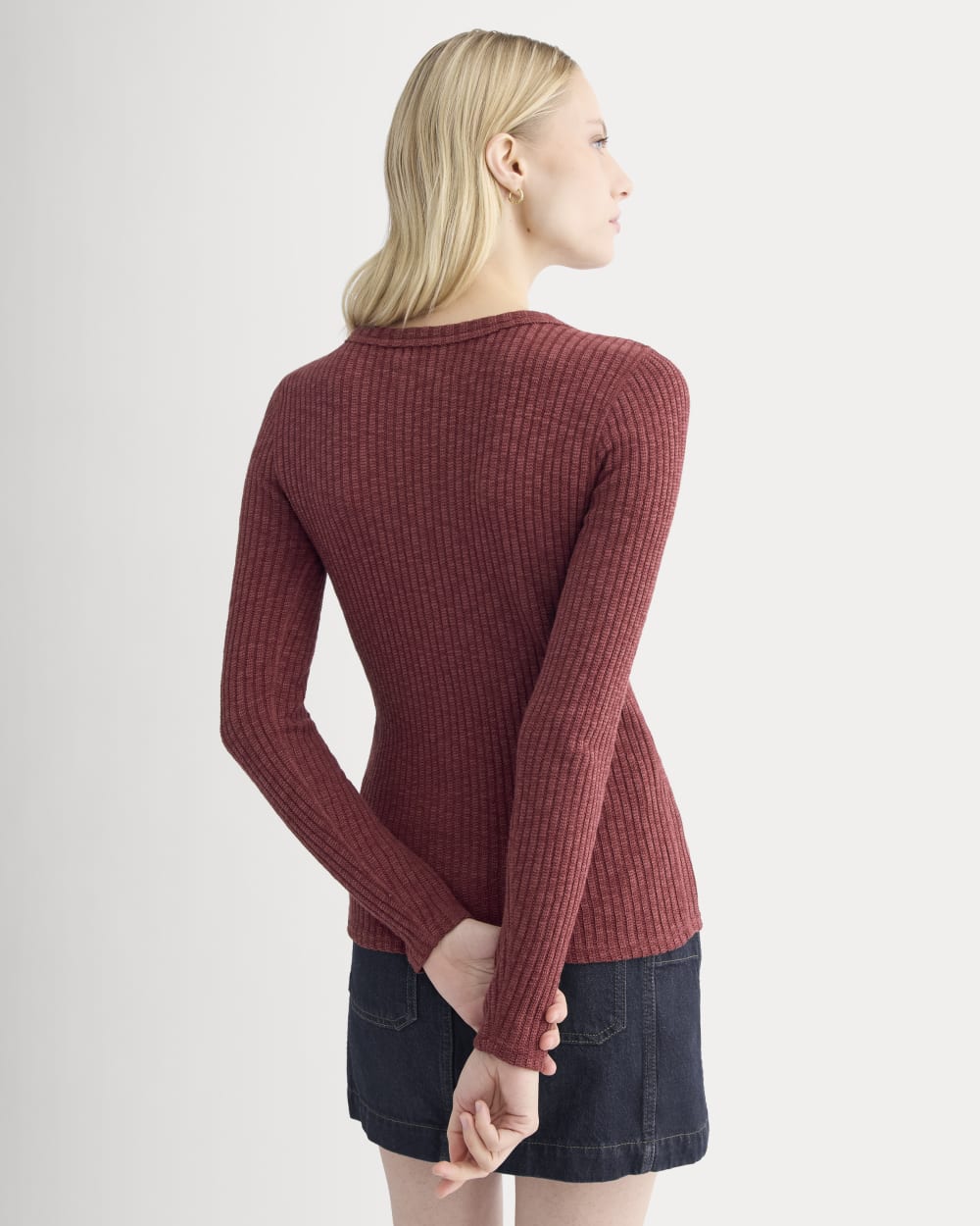 The Cozy Rib Long-Sleeve Tee in Pomegranate — detail view