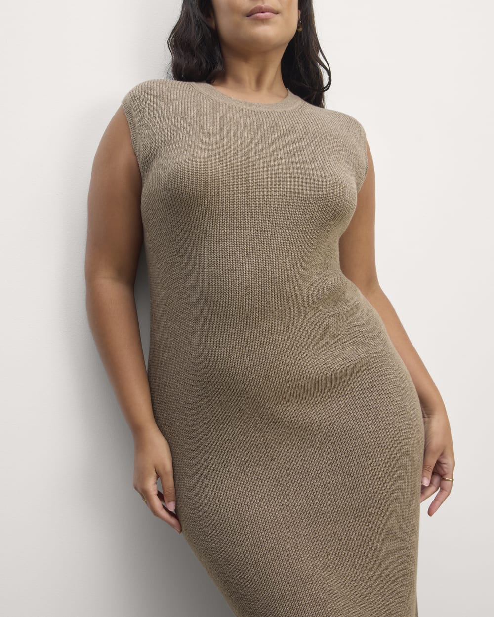 The Midi Dress in Everyday Cotton in Heather Taupe — detail view