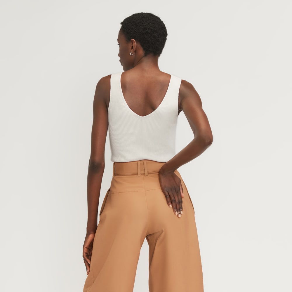 The Ribbed Cotton Double V Top in Bone — detail view