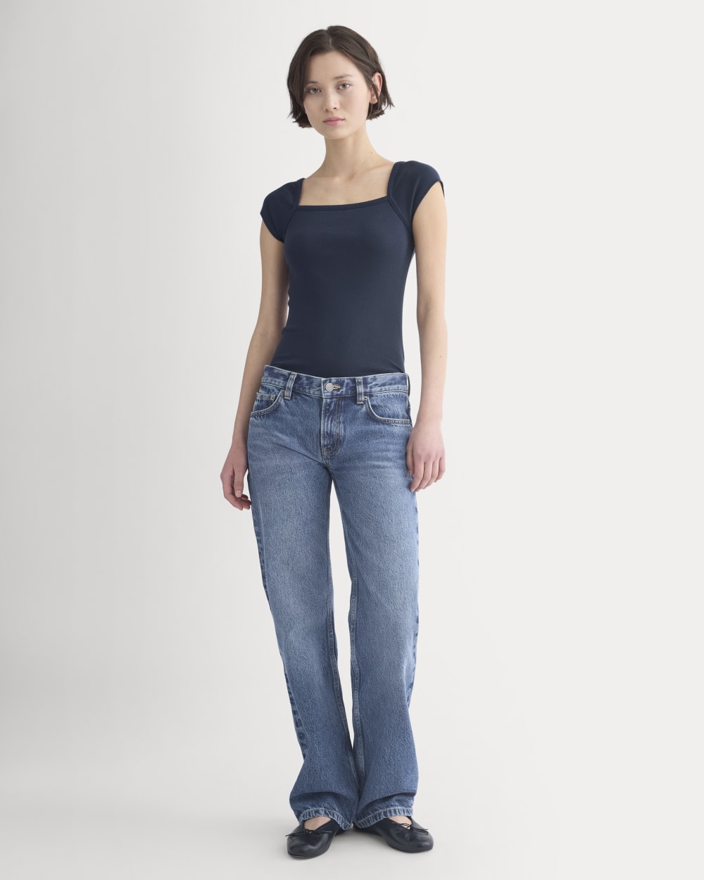 RetroSoft Cotton Square-Neck Tee in Navy — detail view