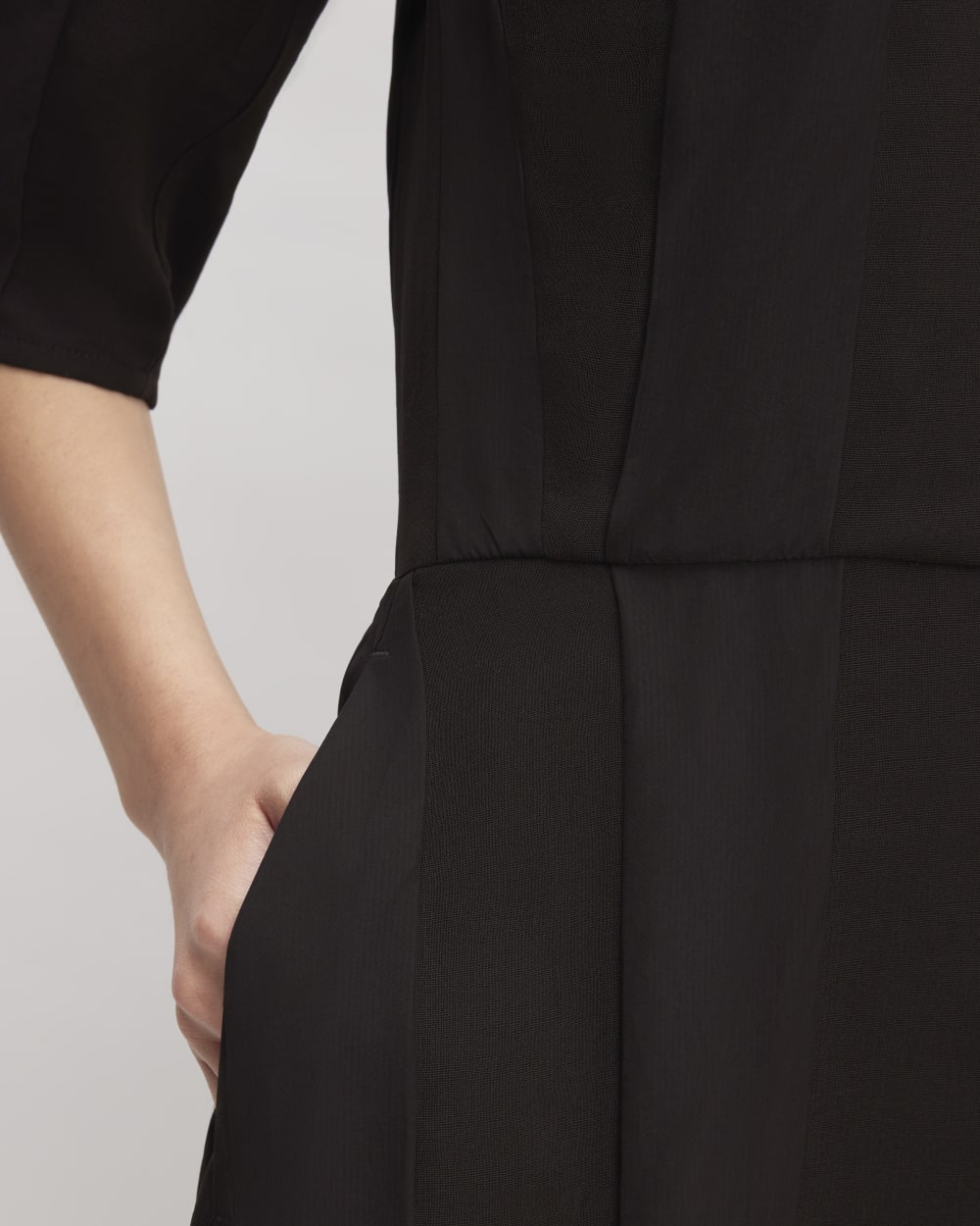 The City Stripe Ruched Dress in Black — detail view