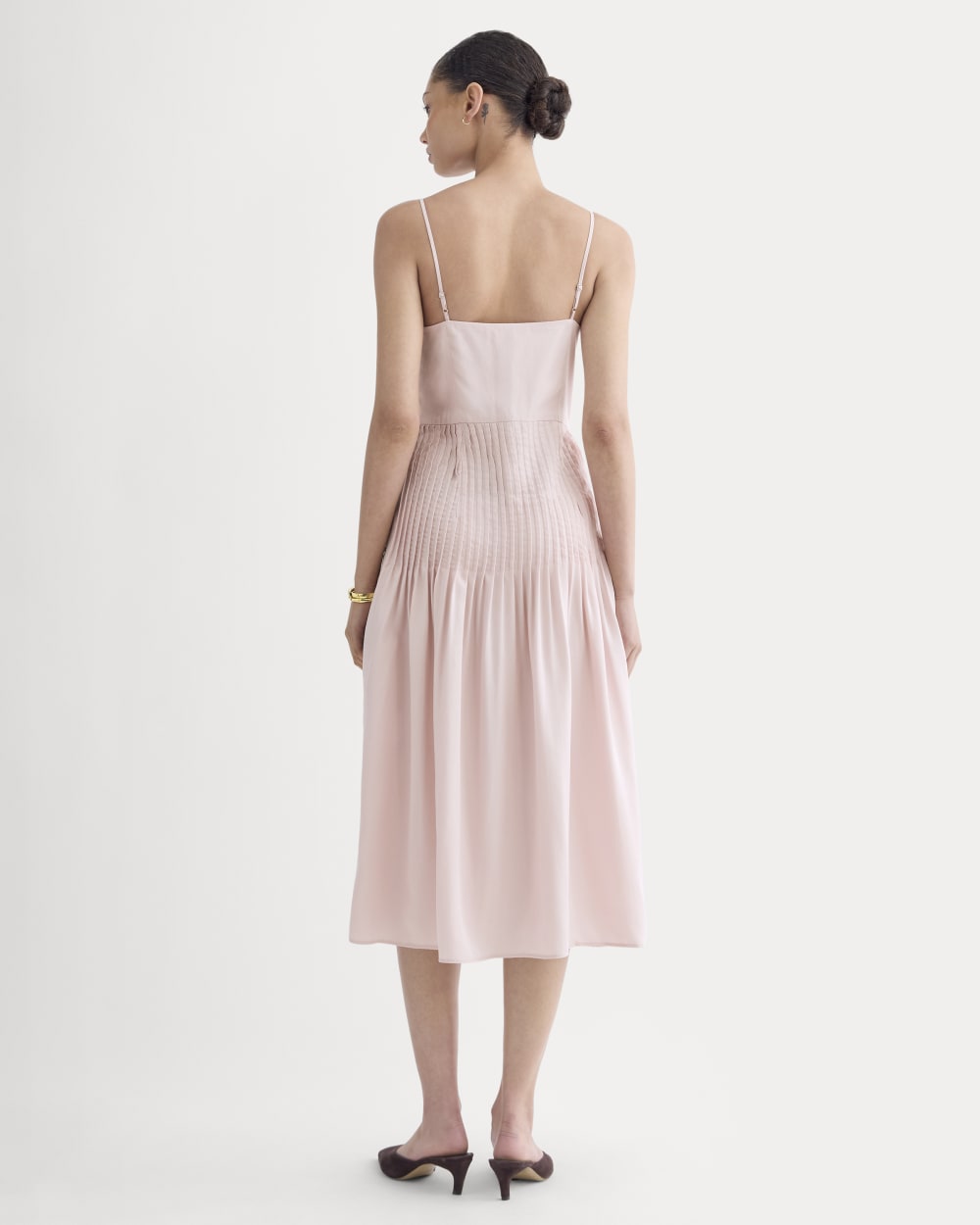 The Pleated Slip Dress in Butterlite in Soft Rose — detail view