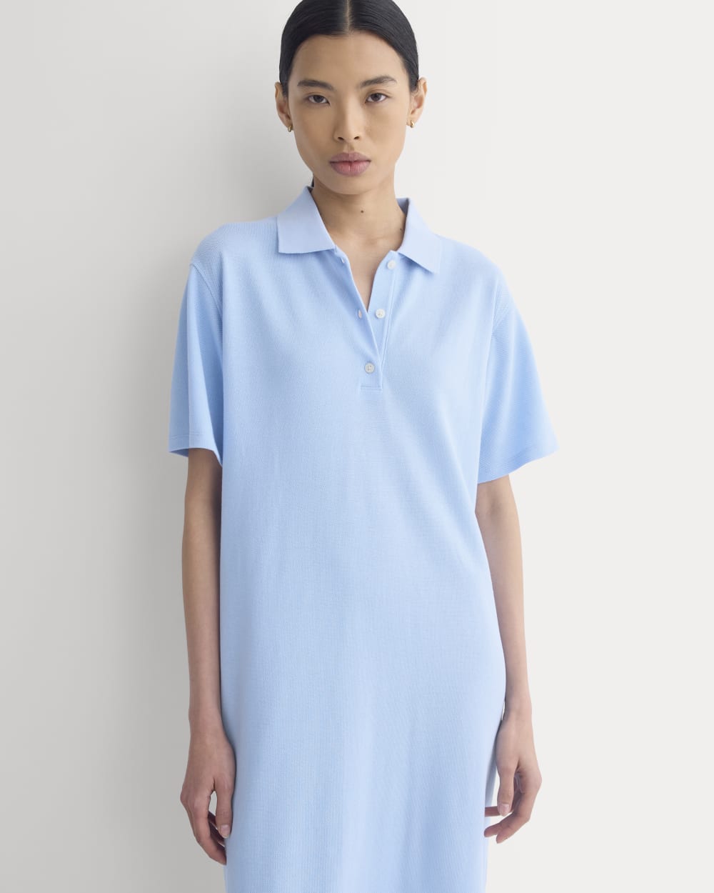 Pique Polo Short-Sleeve Dress in Open Air Blue — detail view