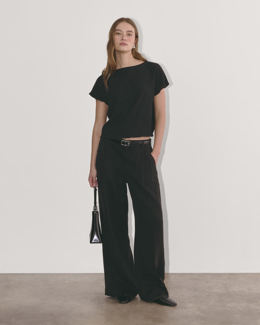 The Crinkle Top in Black — detail view