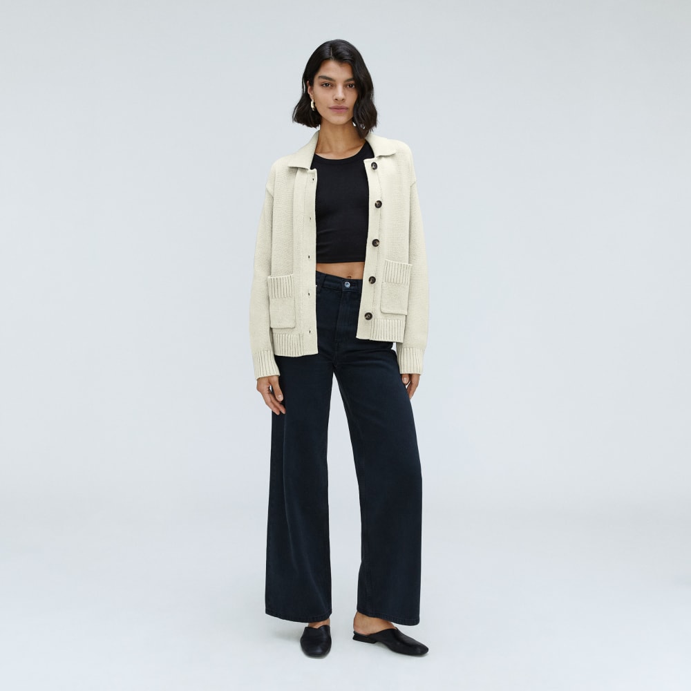 The Cotton Chore Sweater Jacket in Canvas — detail view