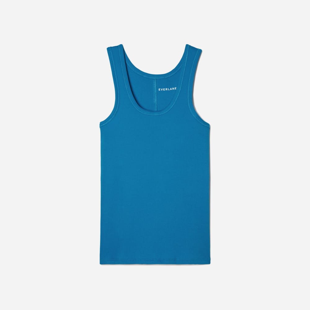 The Pima Micro-Rib U-neck Tank in Horizon Blue — front view