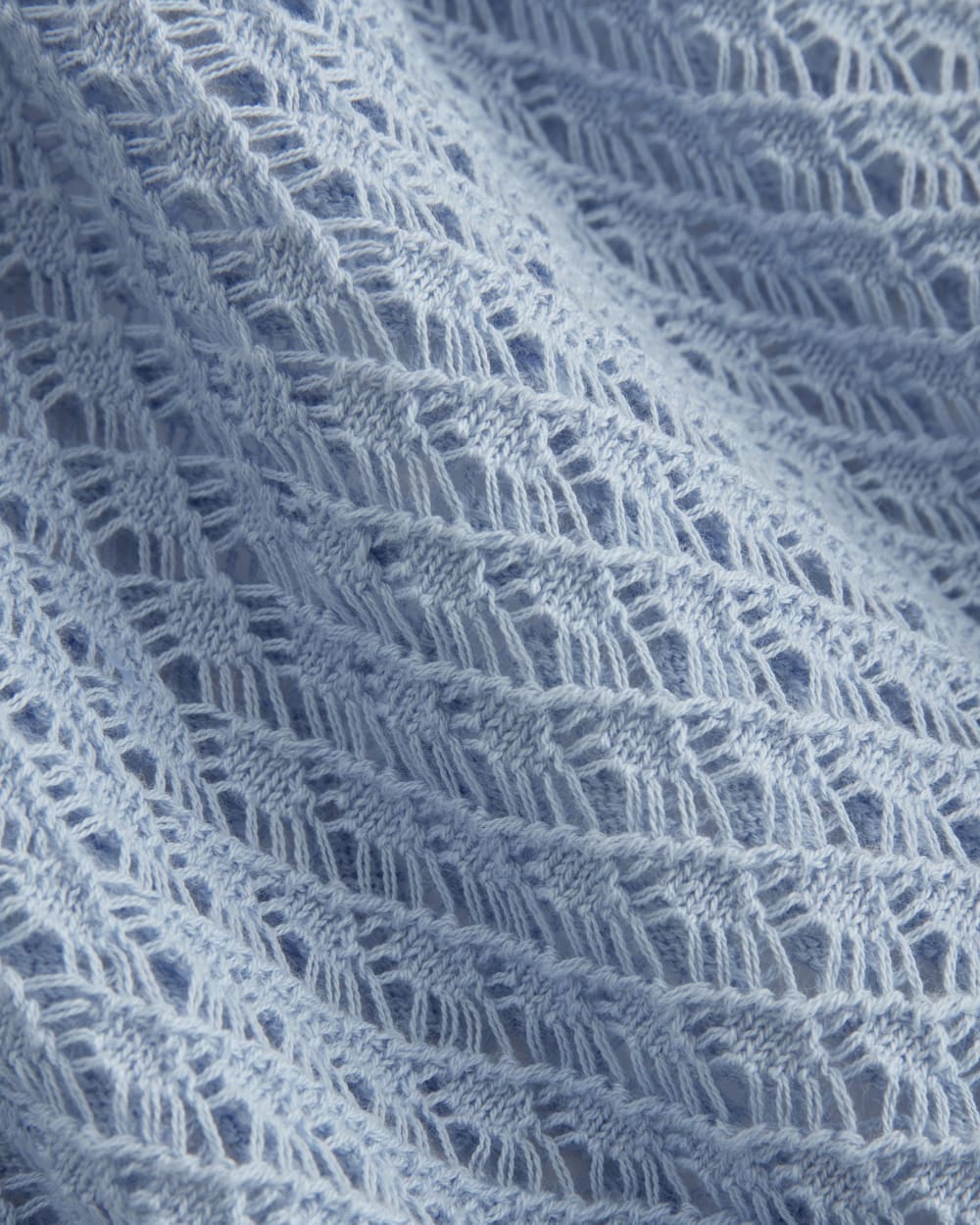 The Lace Knit Cardigan in Sky Blue — detail view