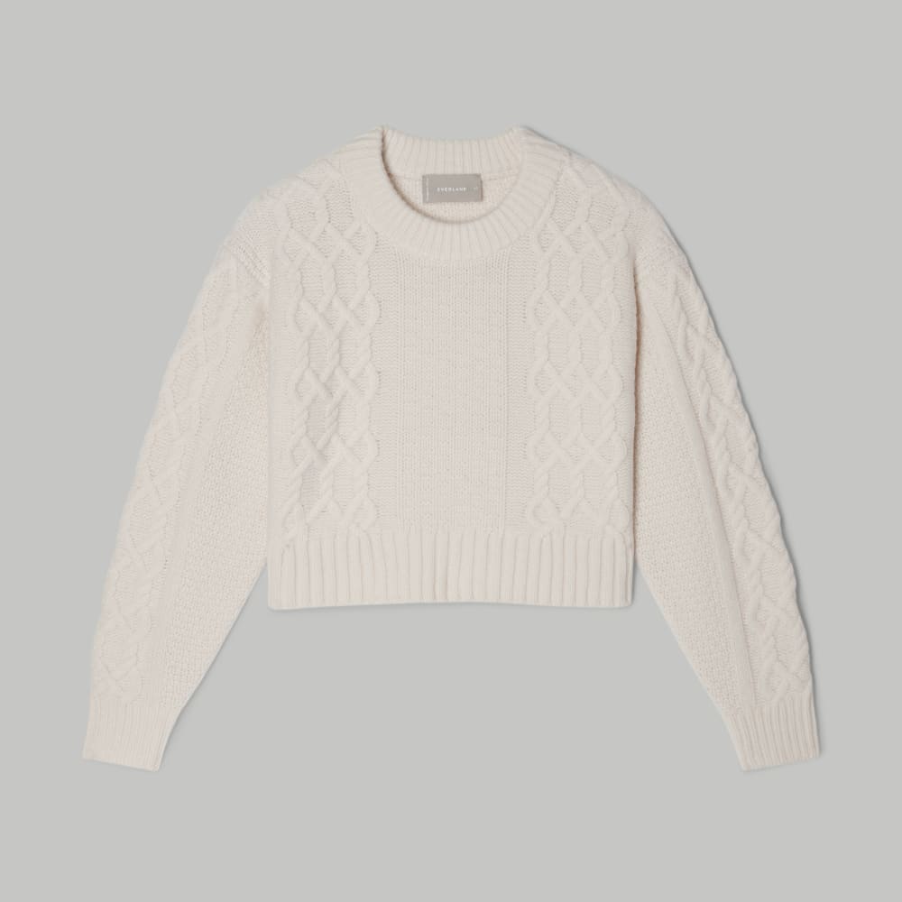 The Felted Merino Cropped Cable Sweater in Bone — alternate view