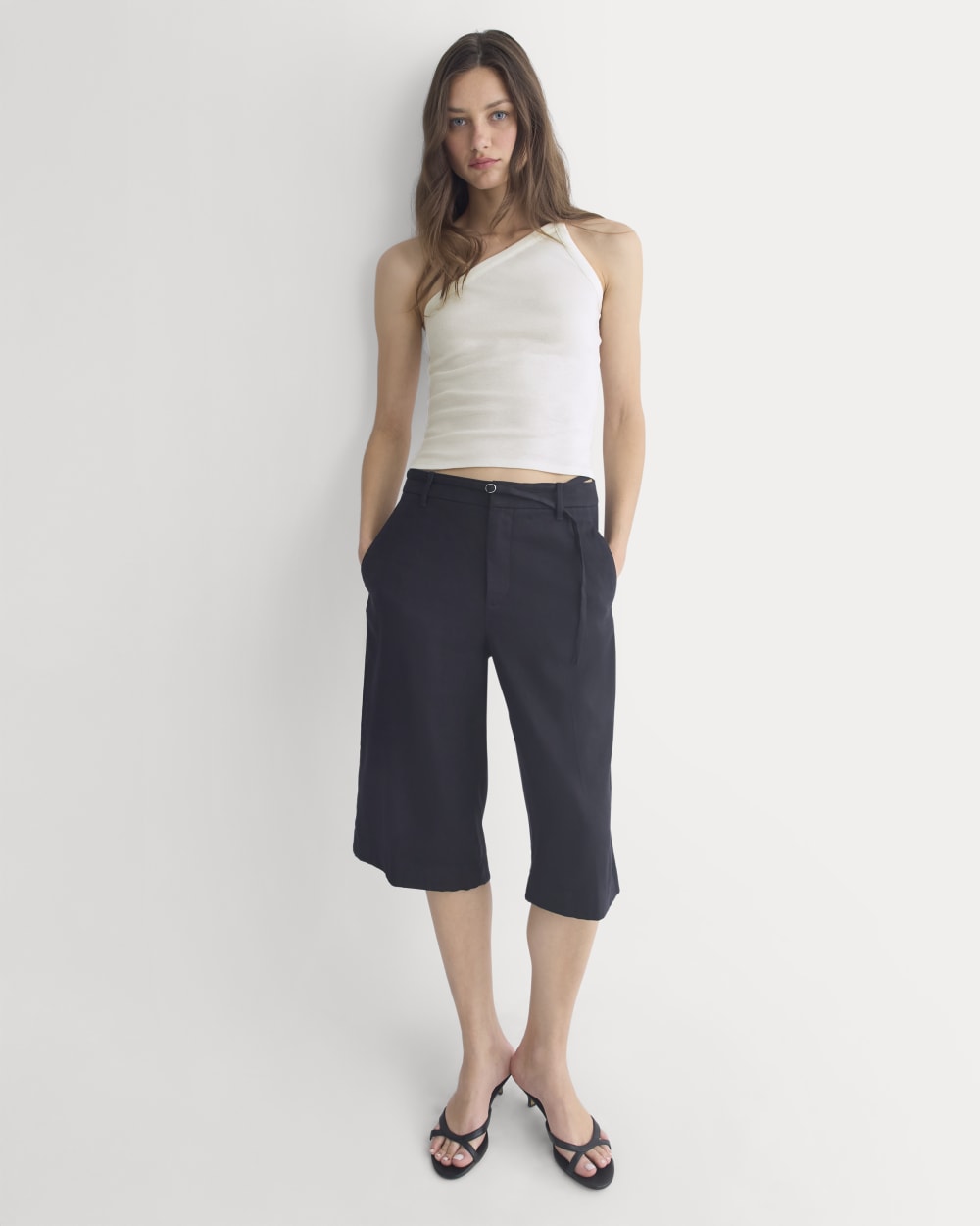 RetroSoft Cotton One-Shoulder Tank in Bone — detail view