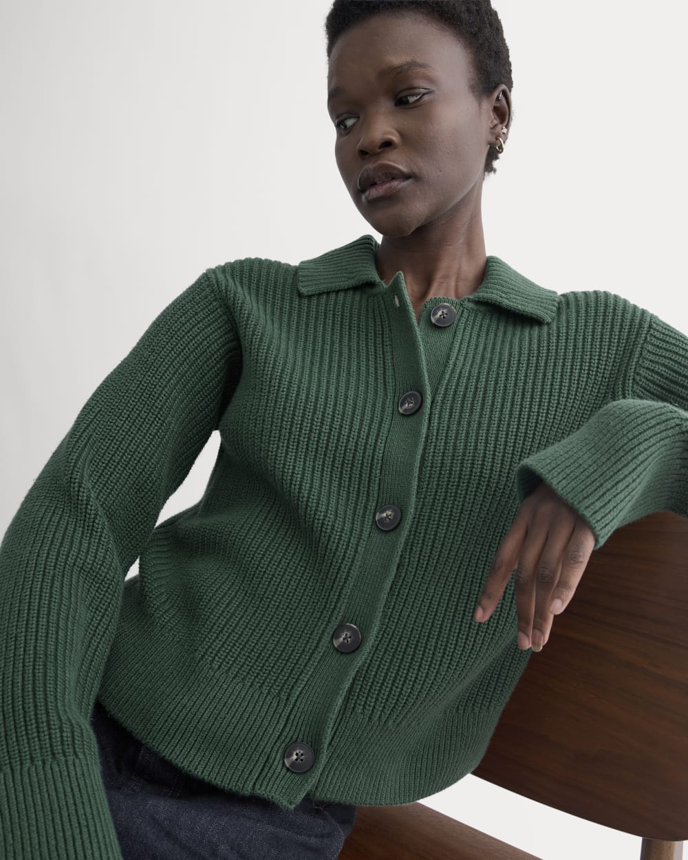 Shrunken Cardigan in Everyday Cotton in Hunter Green — front view