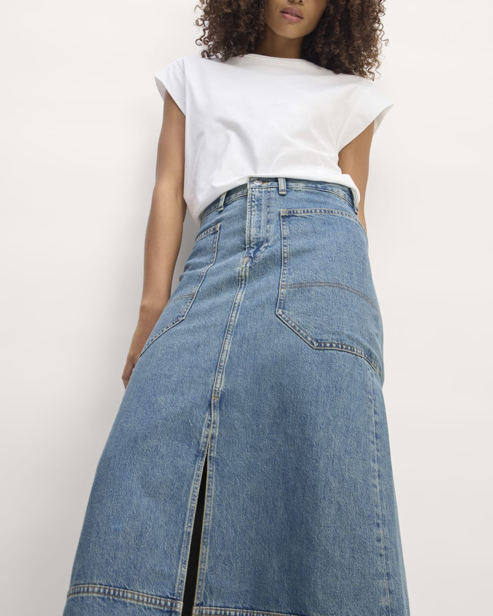The Gardener Skirt in Medium Indigo — detail view