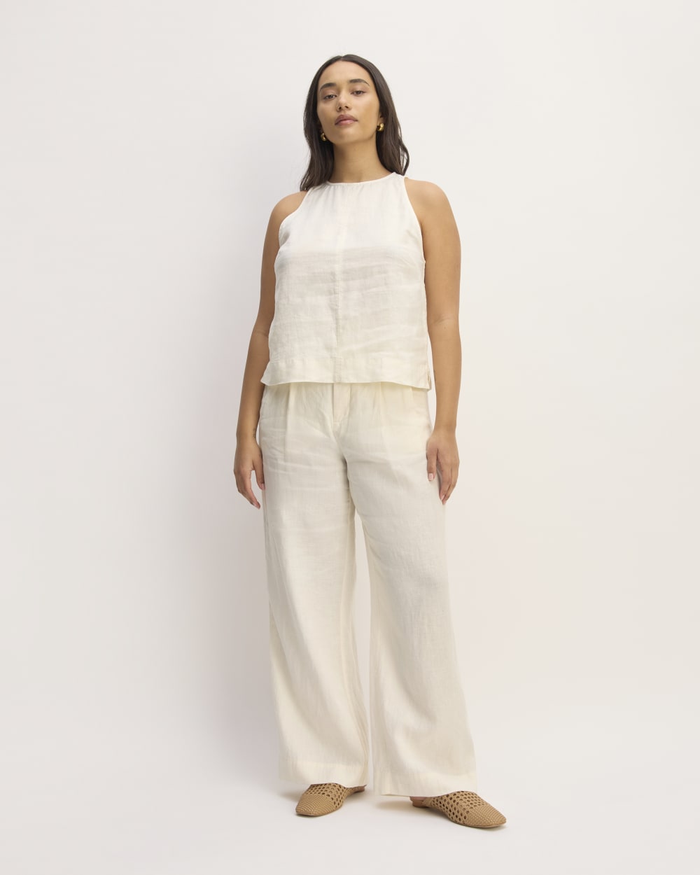 The Linen High-Neck Tank in Bone — detail view