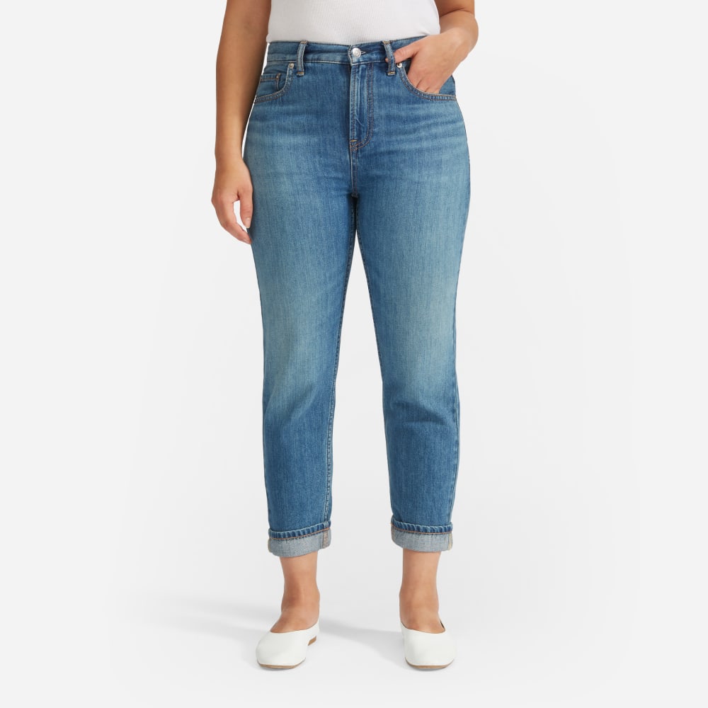 The Super-Soft Relaxed Jean in Mid Blue — detail view